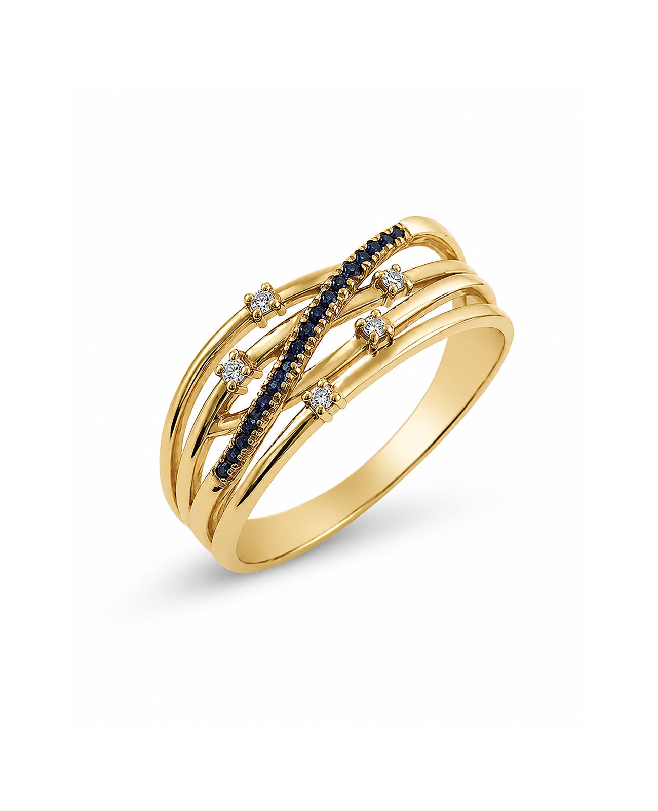 Anillo Entrelazado de Oro con Zafiros y Diamantes