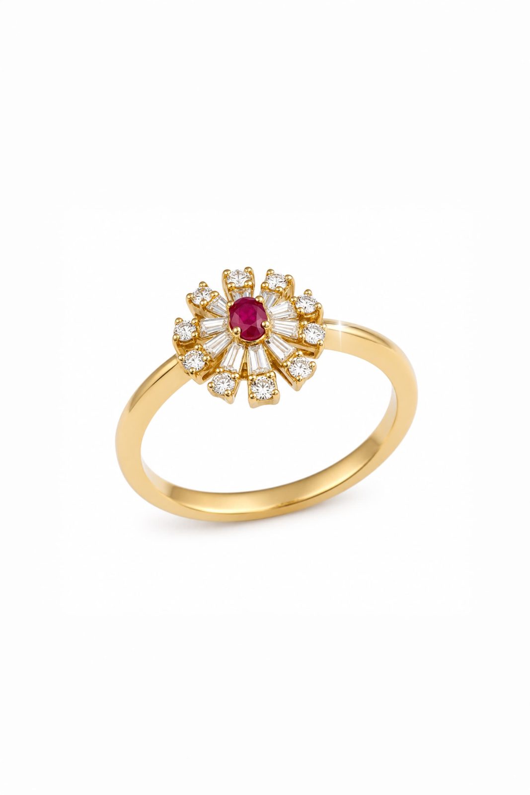 Anillo Sol Girasol de Rubí y Diamante