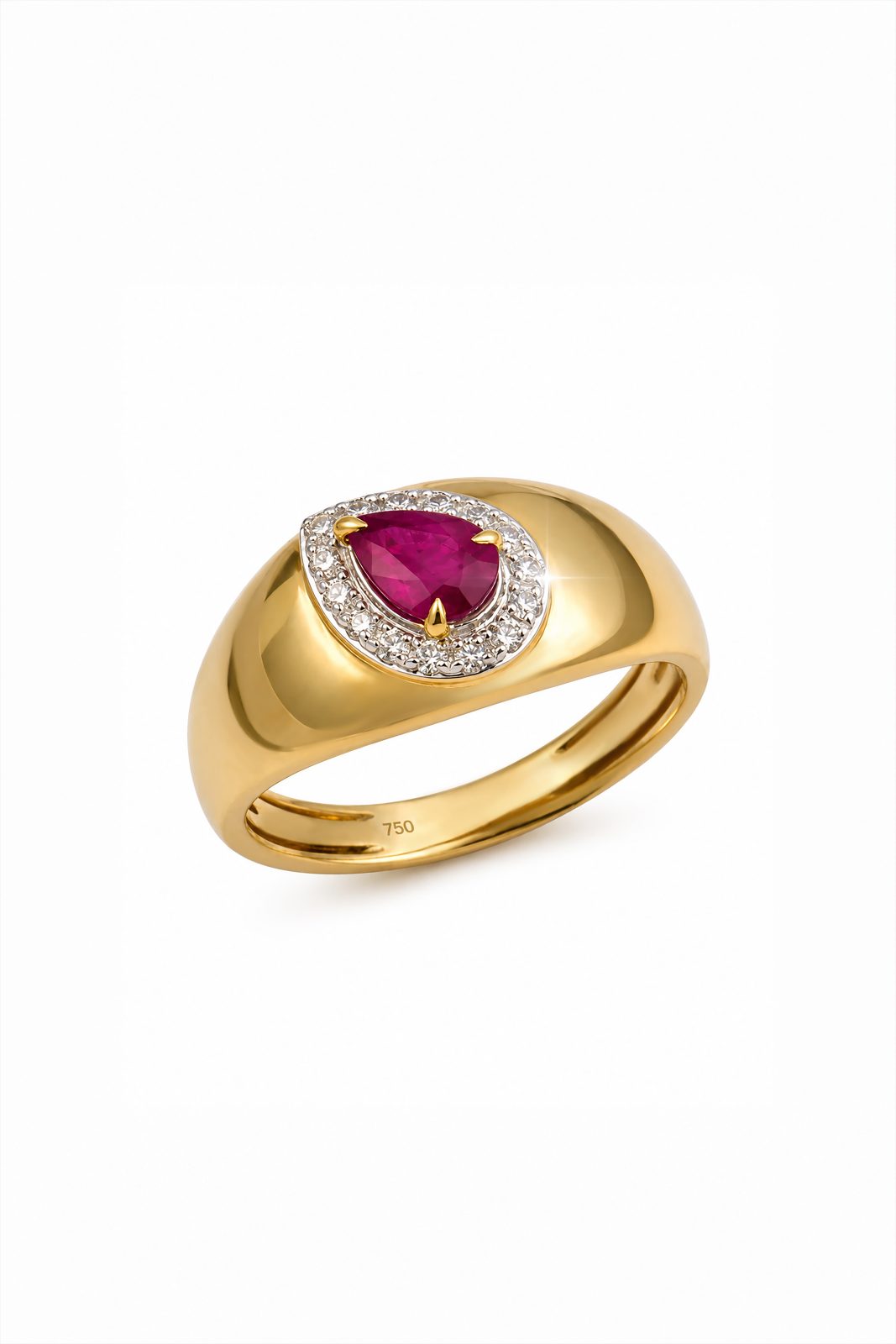 Anillo Chunky Halo Rubí Gota y Diamantes