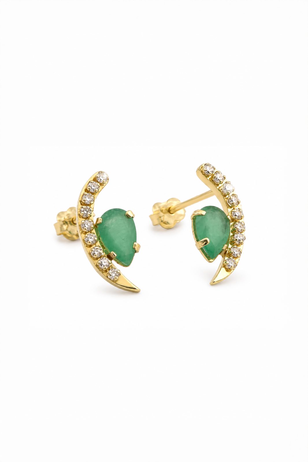Aretes Media Luna con Esmeralda Corte Pera y Diamantes