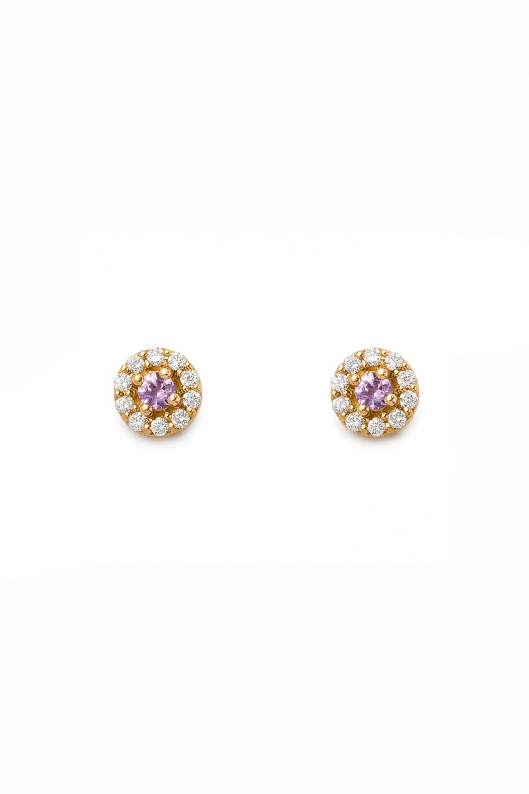 Aretes Roseta Zafiro Rosa con Halo de Diamantes