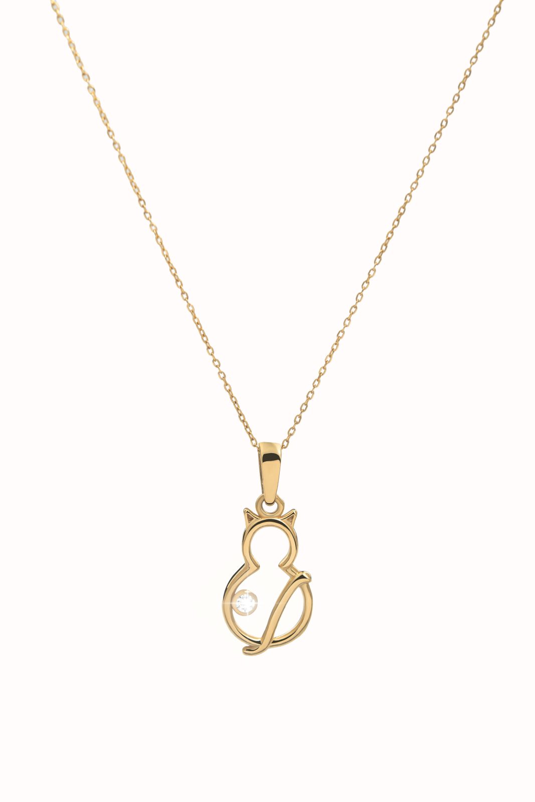 Dije Gato con Diamante Brillante en Oro Amarillo