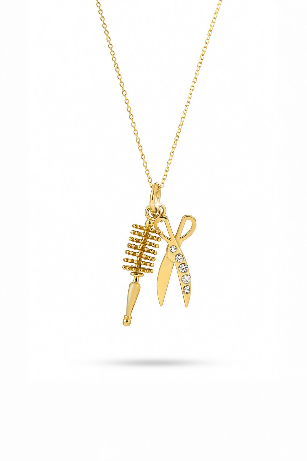 Dije Dúo Tijera y Cepillo en Oro Amarillo con Diamantes