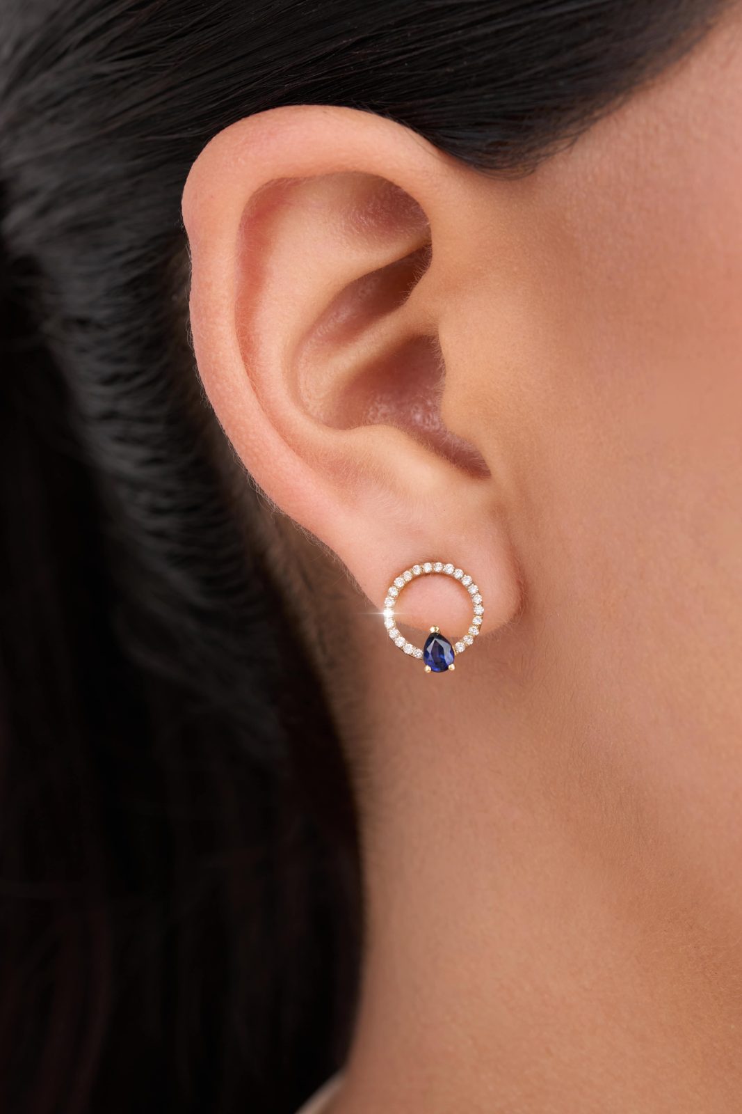 Aretes circulo y gota zafiro